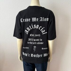 "Antisocial"  Black Short Sleeve T-shirt with Rose Size S